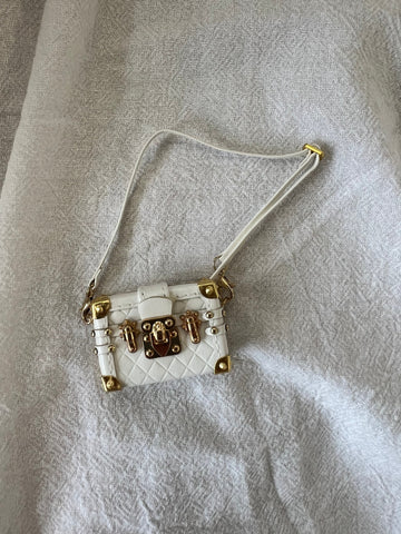 Labubu Mini Trunk Crossbody Bag - White with Gold Accents